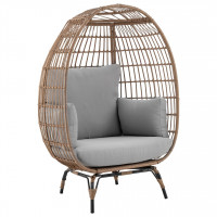Manhattan Comfort OD-HC002-GY Spezia Freestanding Steel and Rattan Outdoor Egg Chair with Cushions in Grey